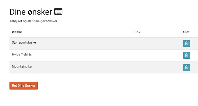 opret ønsker og gaver på ønskeseddel