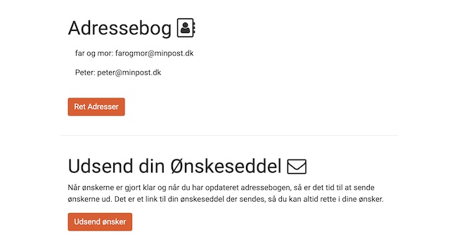 adressebog til dem du vil sende din ønskesddel til